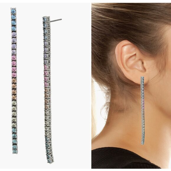 Kurt Geiger Pastel Cubic Zirconia Linear Drop Earrings - Picture 4 of 4